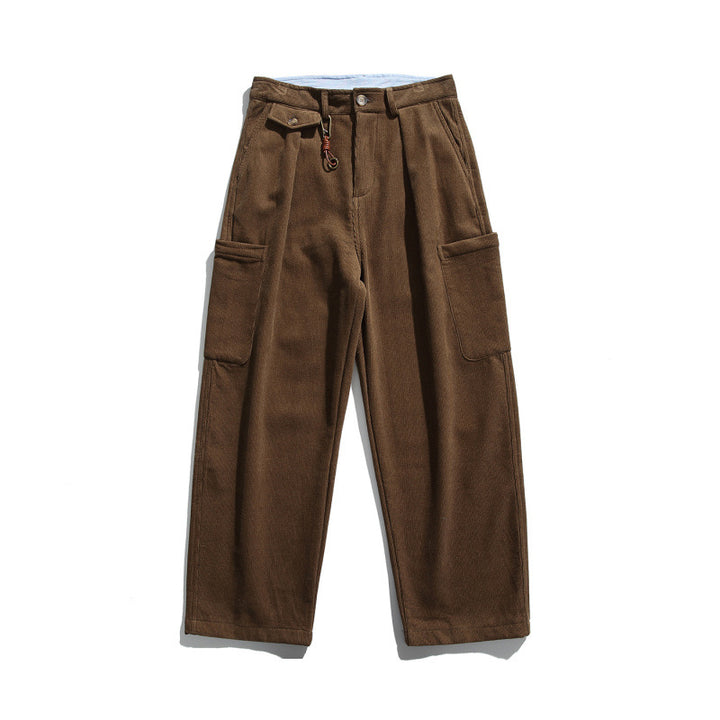 Men's Wide Corduroy Cargo Pants with Pleats, Applied Side Pockets and Relaxed Fit Mune Fashion