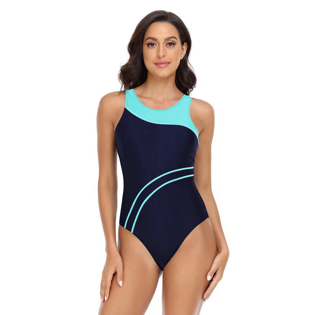 Women's Sporty One-Piece Swimsuit with Fashionable Color Contrast Mune Fashion
