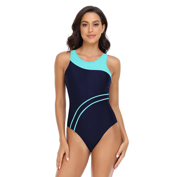 Women's Sporty One-Piece Swimsuit with Fashionable Color Contrast Mune Fashion