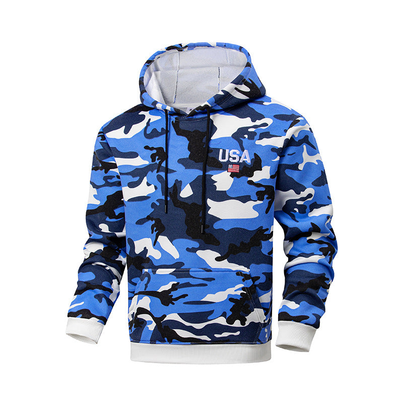 Men's sporty hoodie with camouflage pattern