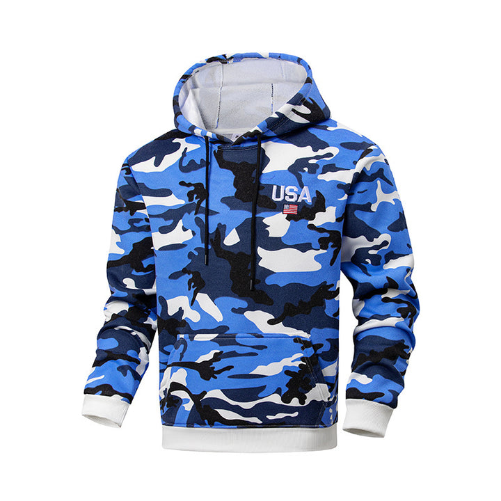 Men's sporty hoodie with camouflage pattern