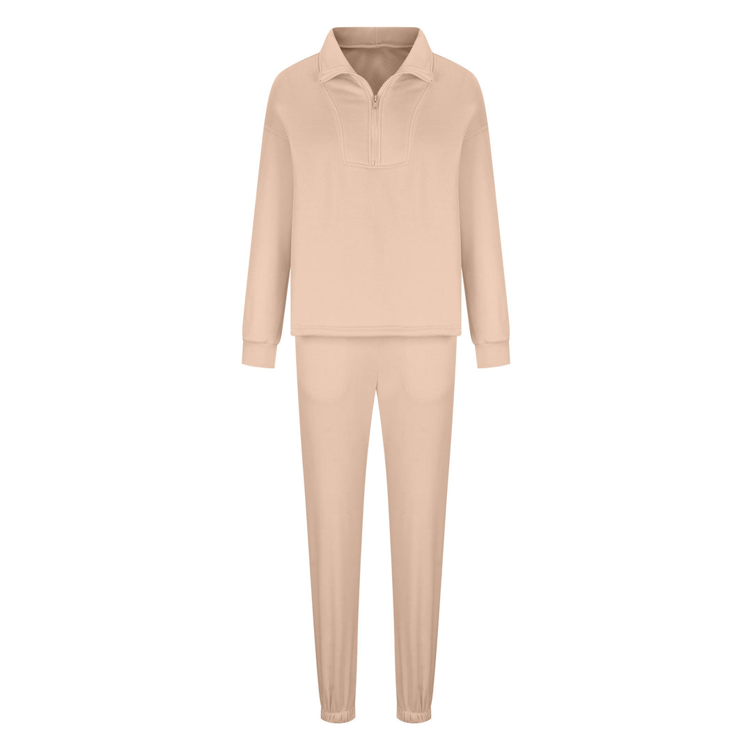 Women’s soft oversized half-zip loungewear set with high stand collar and fitted joggers Mune Fashion