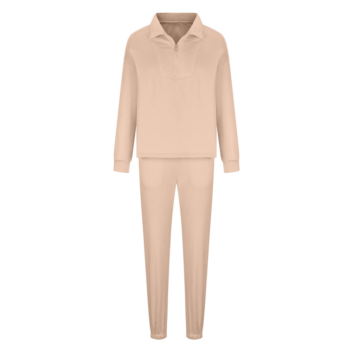 Women’s soft oversized half-zip loungewear set with high stand collar and fitted joggers Mune Fashion