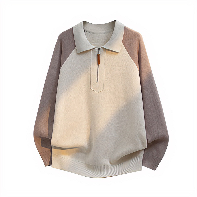 Men's Casual Polo Half-Zip Sweater made of Fine Knit with Raglan Sleeves Mune Fashion
