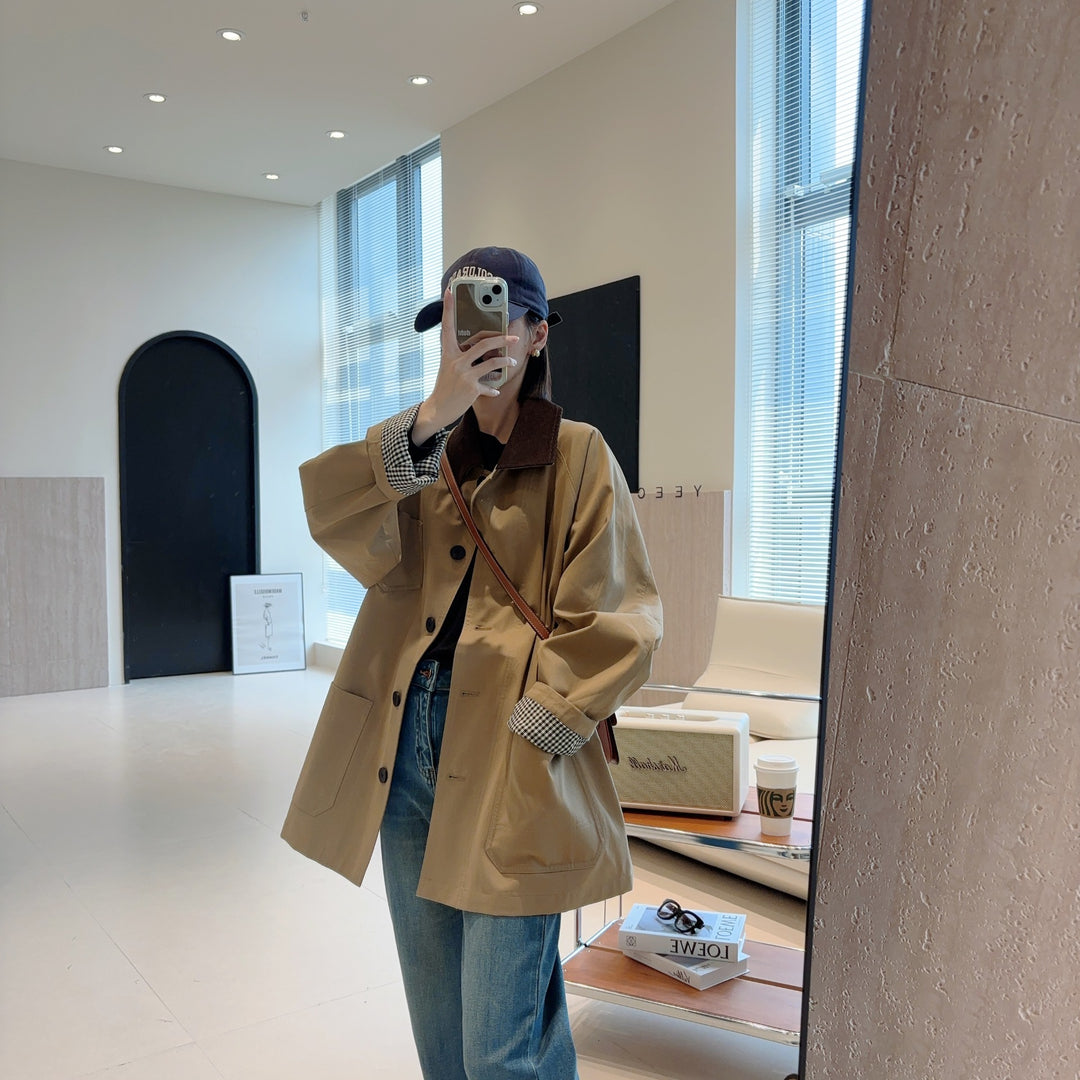 Women's Fashionable Oversized Jacket with Contrasting Collar Mune Fashion