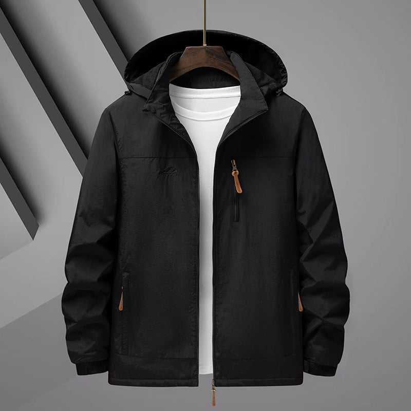 Men's Lightweight Rain Jacket with Hood and Water-Repellent Microfiber Outer Shell Mune Fashion