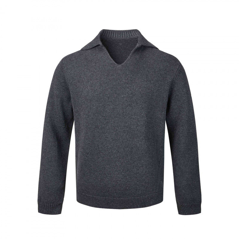 Men's fine knit sweater with V-neck and turned down shirt collar Mune Fashion