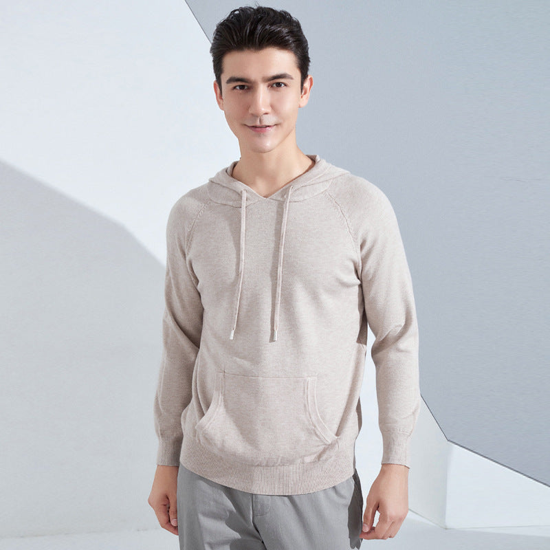 Men's Lightweight Hooded Fine Knit Sweater with Kangaroo Pocket and Raglan Sleeves Mune Fashion