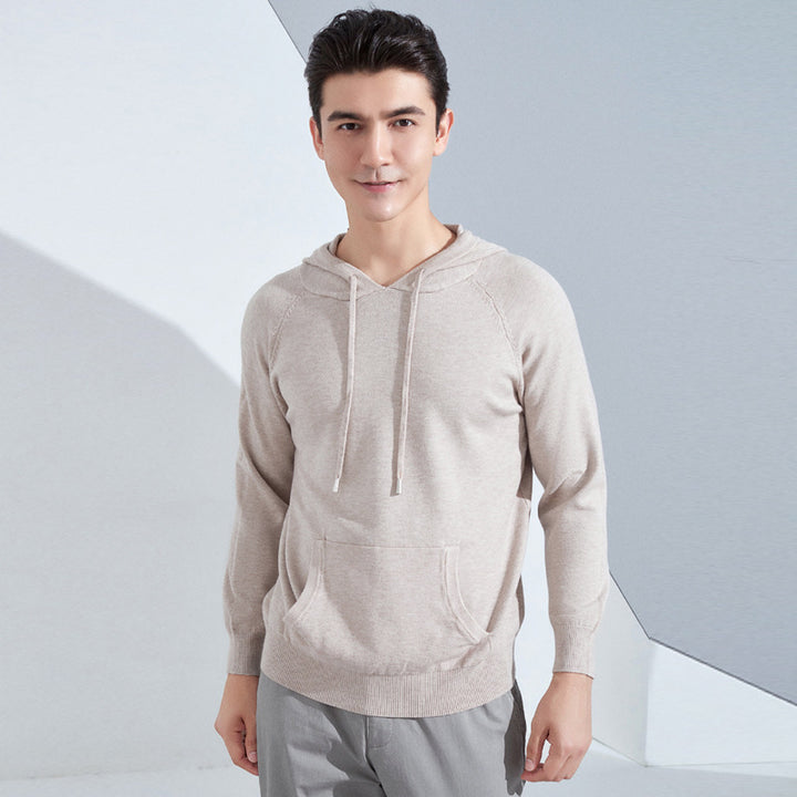 Men's Lightweight Hooded Fine Knit Sweater with Kangaroo Pocket and Raglan Sleeves Mune Fashion