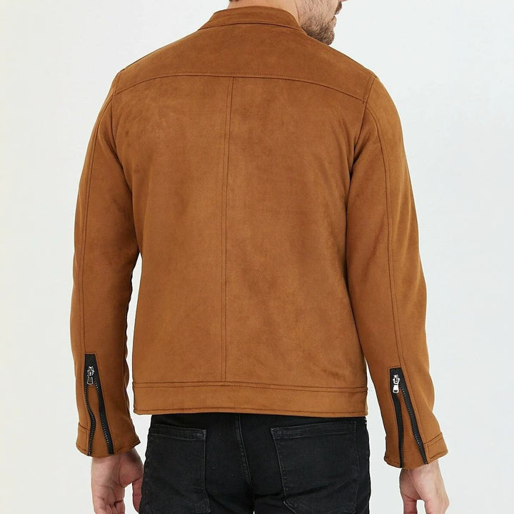 Men's Fashion Faux Leather Jacket with Stand-Up Collar