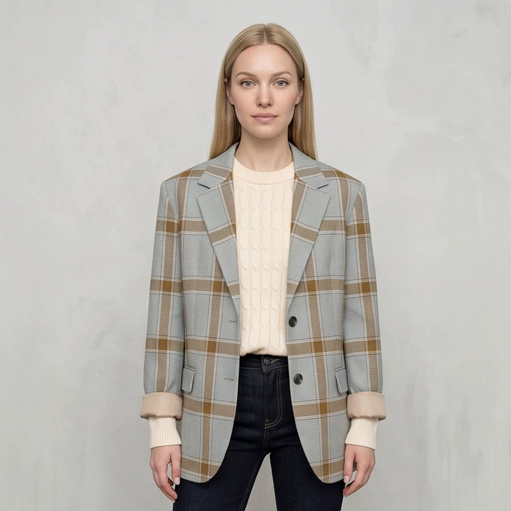 Women Oversize Check Blazer in Glencheck with boxy silhouette and falling lapels Mune Fashion