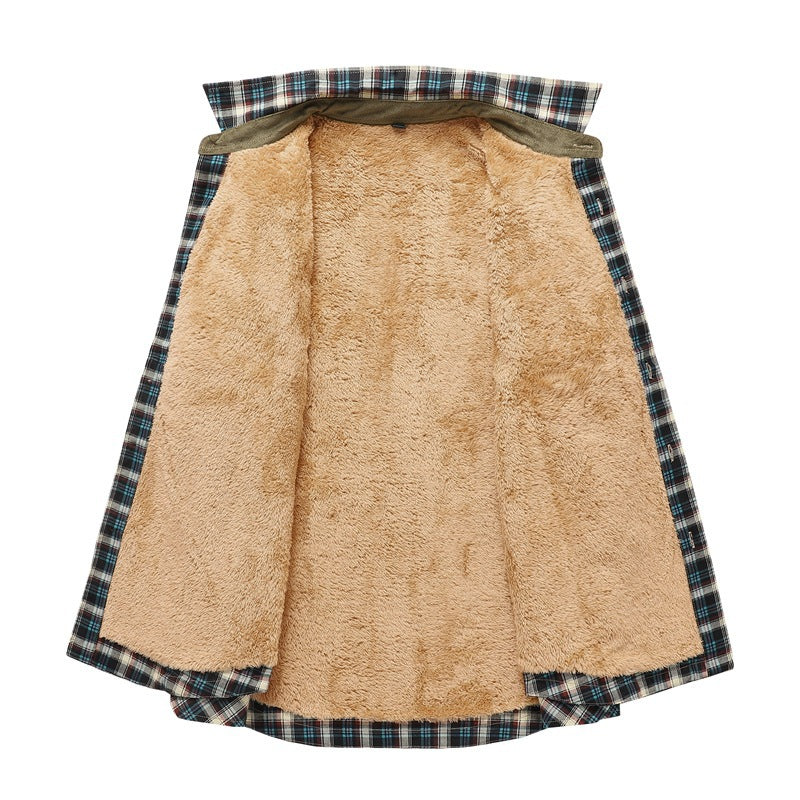Men's Fashion Flannel Shirt Jacket with Teddy Lining and Shoulder Pads Mune Fashion