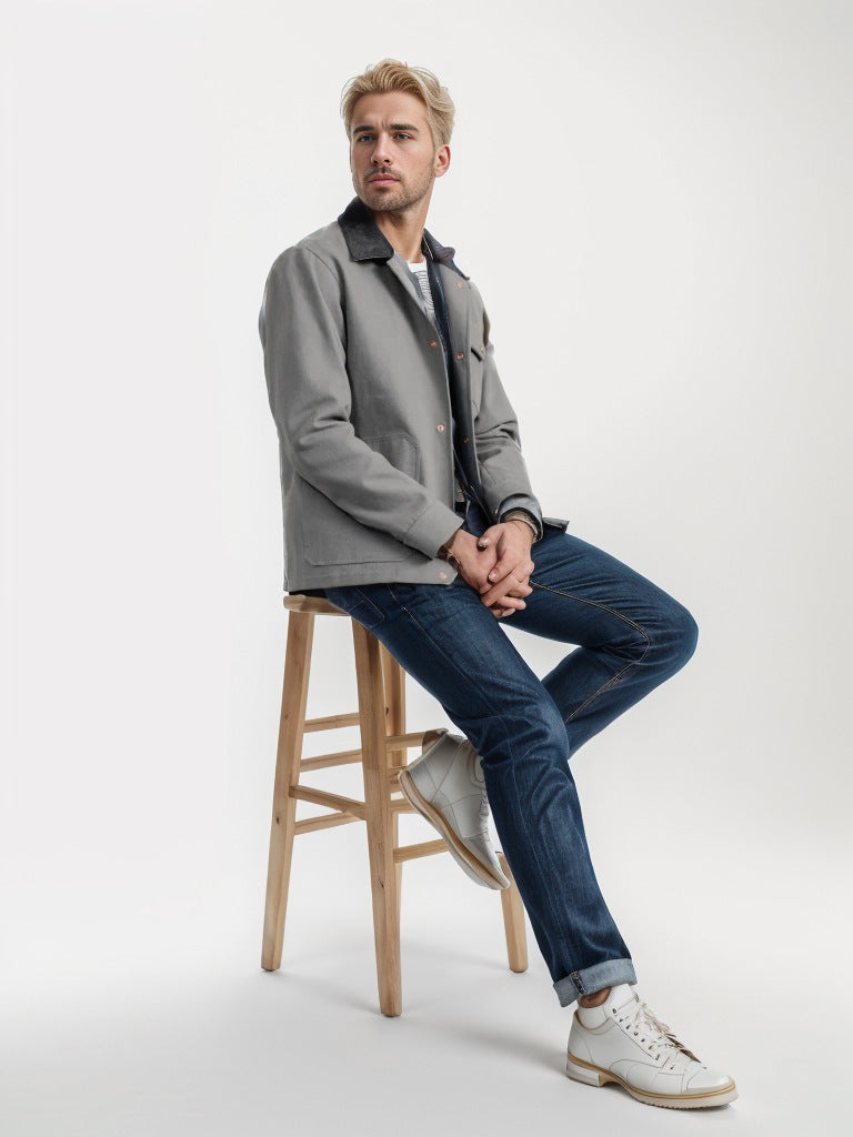 Men's Utility Overshirt made of heavy canvas with cord collar and snap button closure Mune Fashion