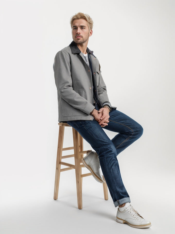 Men's Utility Overshirt made of heavy canvas with cord collar and snap button closure Mune Fashion