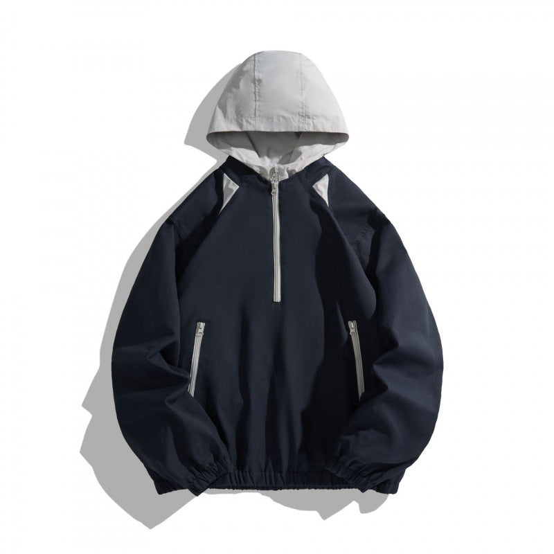 Unisex Oversize Half-zip Hoodie with Contrast Hood, Zipper Pockets and Elastic Hem Mune Fashion
