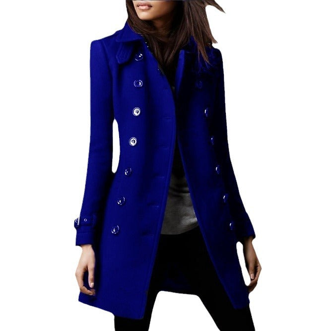 Women's tailored double-breasted wool blend coat with shoulder patches and cuff fasteners Mune Fashion