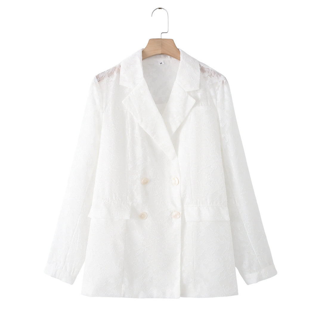 Women na tailored double-breasted blazer with floral jacquard and patch pockets Mune Fashion