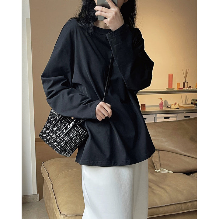 Women Loose Long Sleeve in Oversized Style made of Cotton Jersey with Extended Hem Mune Fashion
