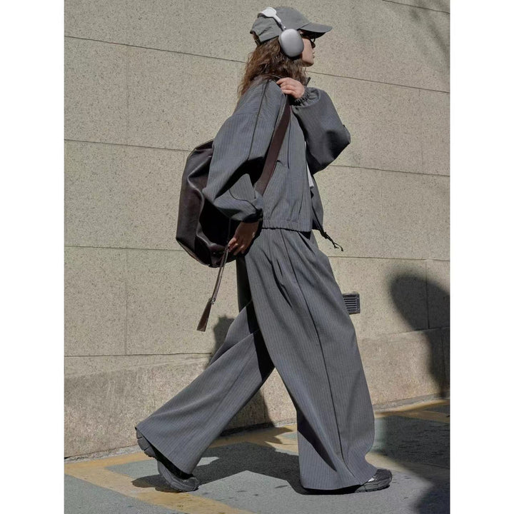 Women wide pinstripe trousers with high waistband and wide leg Mune Fashion