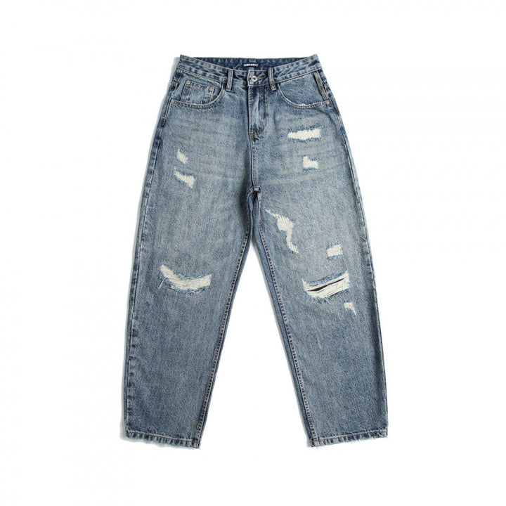 Ladies High-Waist Mom Jeans with wide leg, used wash and destroyed details Mune Fashion