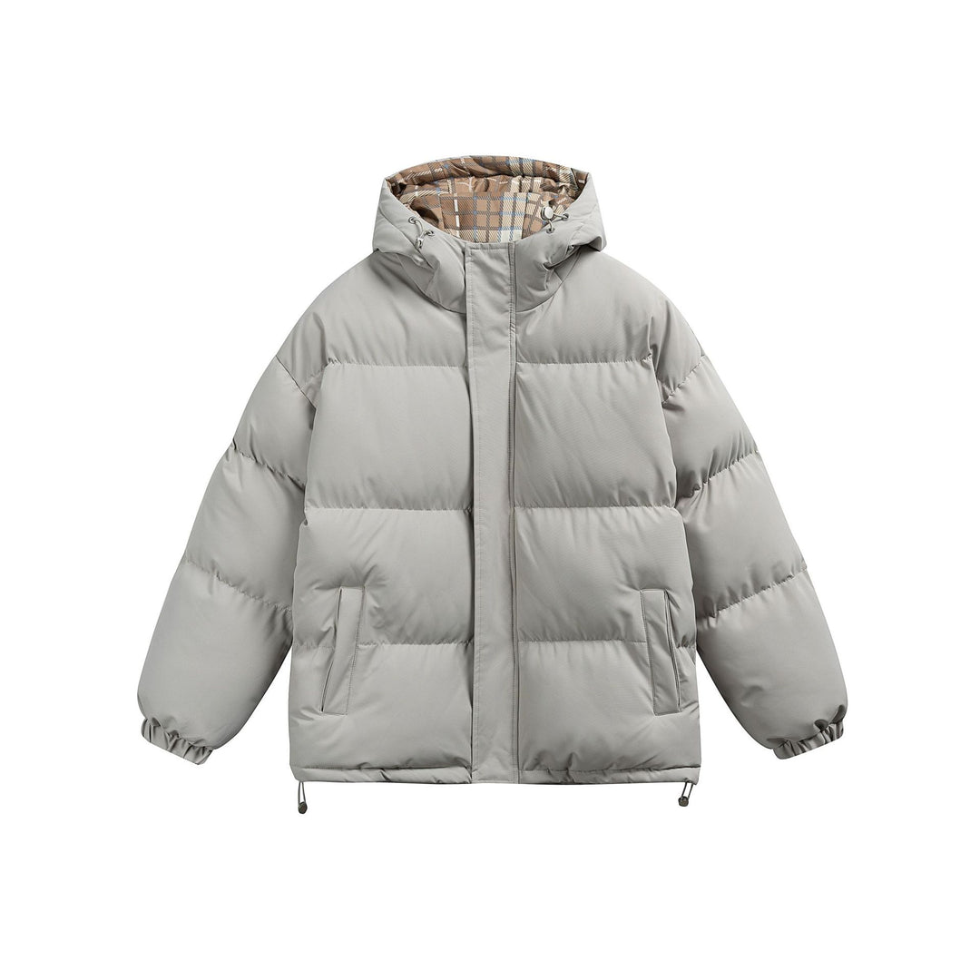 Women Padded Oversize Quilted Jacket with Hood, High Collar and Checked Lining Mune Fashion