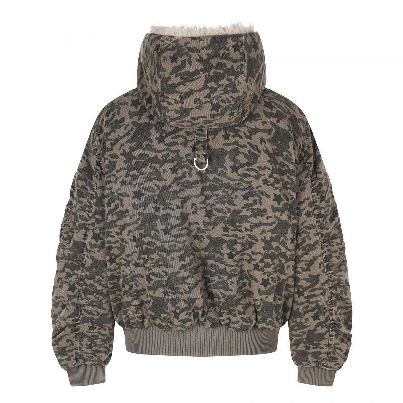 Unisex Oversized Padded Bomber Jacket with Hood and Faux Fur Trim Mune Fashion
