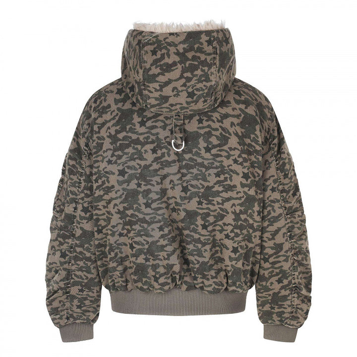Unisex Oversized Padded Bomber Jacket with Hood and Faux Fur Trim Mune Fashion