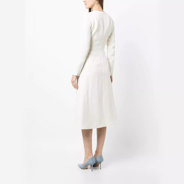Women's midi dress with fitted draping and A-line skirt Mune Fashion
