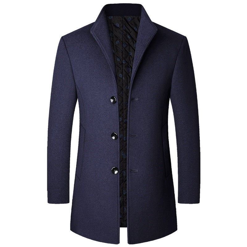Men's elegant short coat made of wool blend with quilted lining and slim stand-up collar Mune Fashion