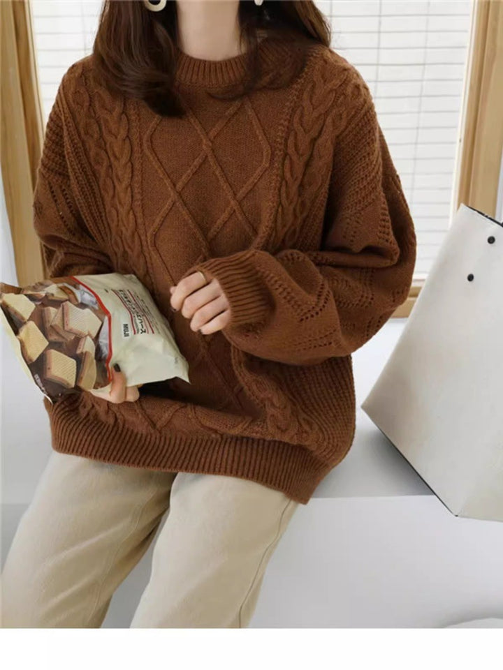 Women’s Oversized Cable Knit Sweater with Openwork Details and Ribbed Hem Mune Fashion