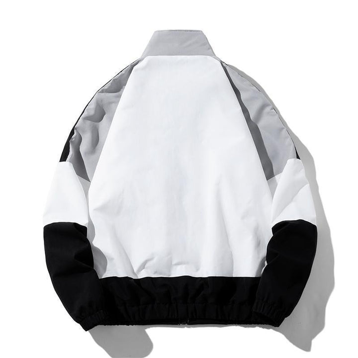 Men's Lightweight Windbreaker Track Jacket in Geometric Color Block with Mesh Lining, Stand-up Collar & Zipper Mune Fashion