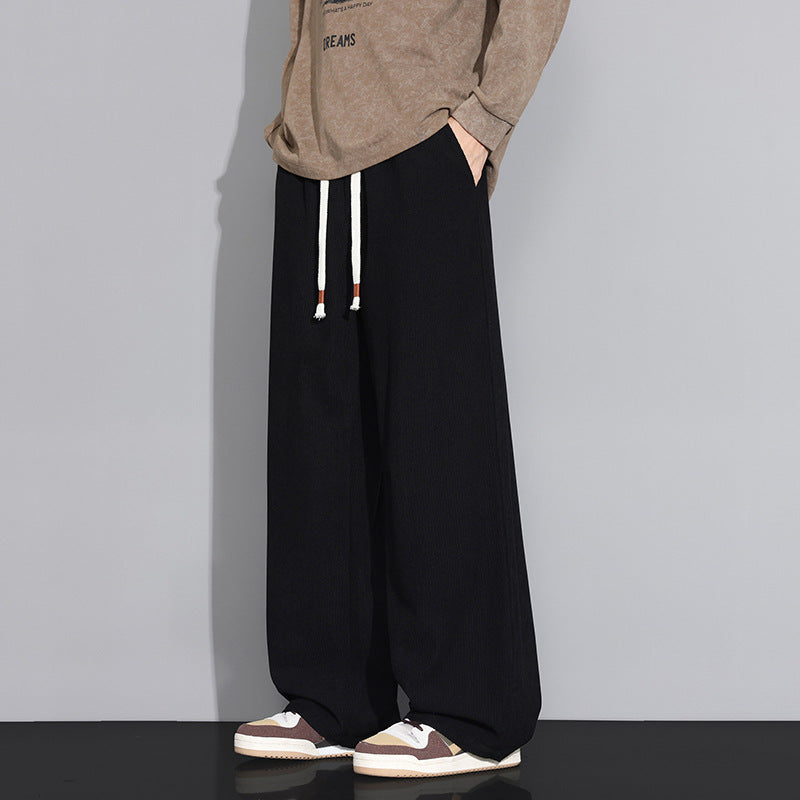 Women's Wide-Cut Fabric Pants with Drawstring