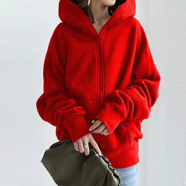 Women's oversized zip-up hoodie with kangaroo pocket made of fluffy fleece Mune Fashion