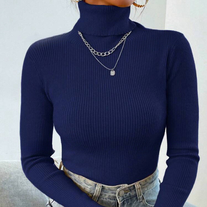Women's Elegant Turtleneck Sweater with Fine Ribbed Texture Mune