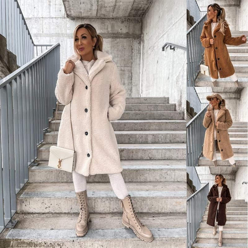 Women's longer cozy teddy coat with button closure and hood Mune Fashion