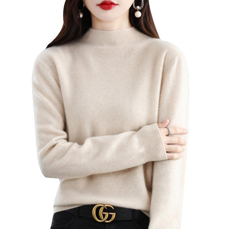 Women's Ultra-Light Mock Neck Fine Knit Sweater in Cashmere Look Mune Fashion