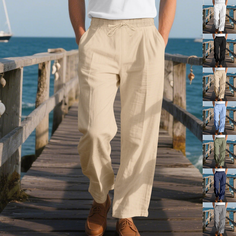 Men's beach-ready linen chino joggers with drawstring and rolled hem Mune Fashion