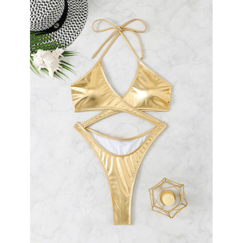 Ladies Shiny Triangle Bikini with sophisticated wrap design Mune Fashion