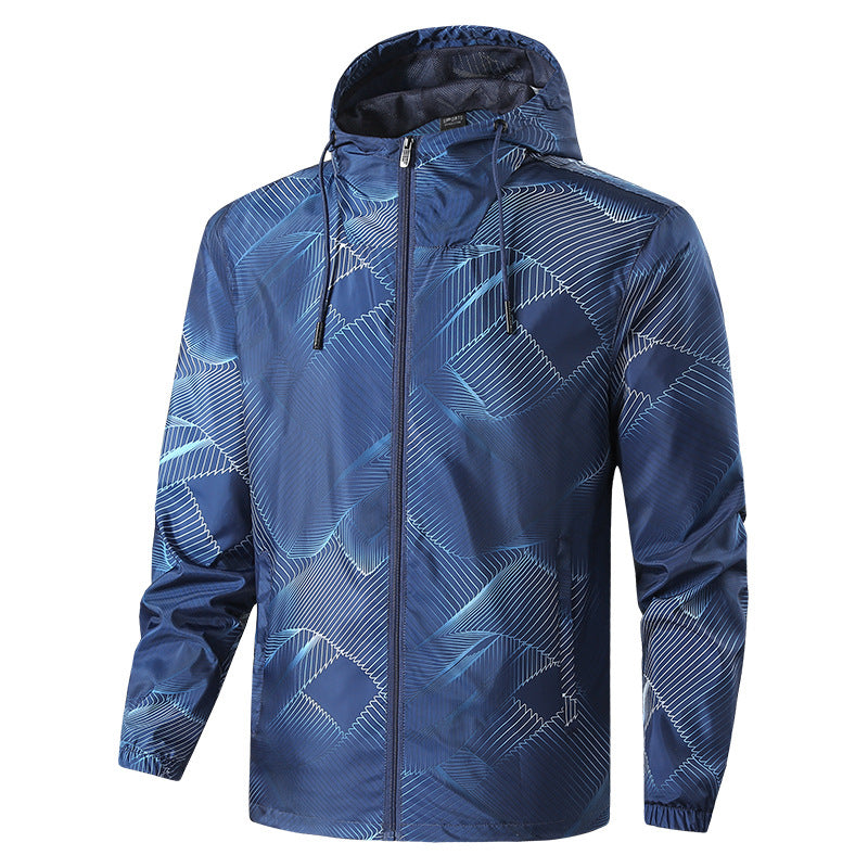 Men's Lightweight Hooded Windbreaker Jacket with Graphic Allover Print and Packing Function Mune Fashion