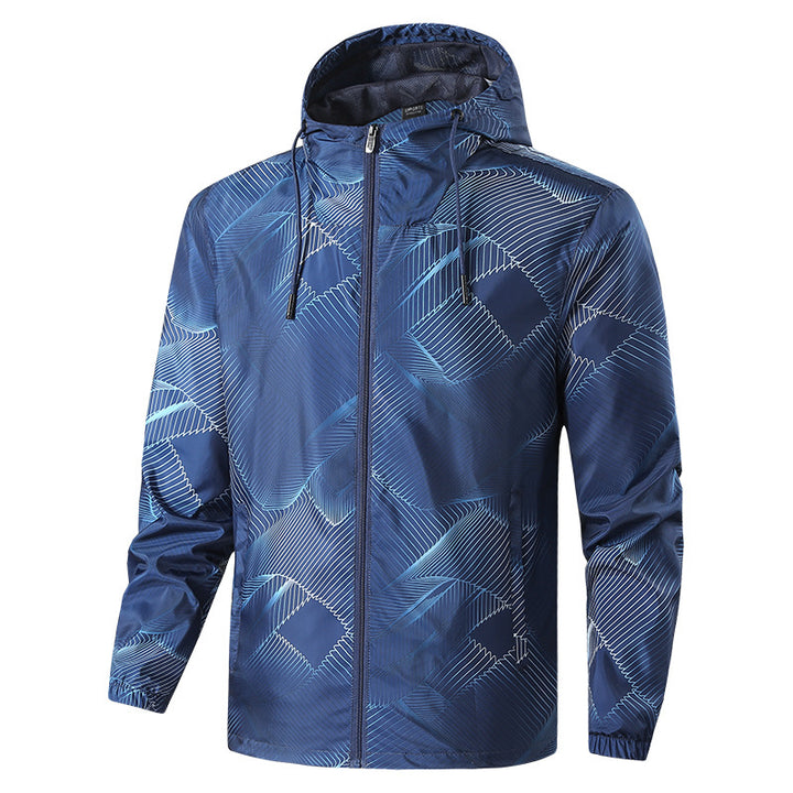 Men's Lightweight Hooded Windbreaker Jacket with Graphic Allover Print and Packing Function Mune Fashion