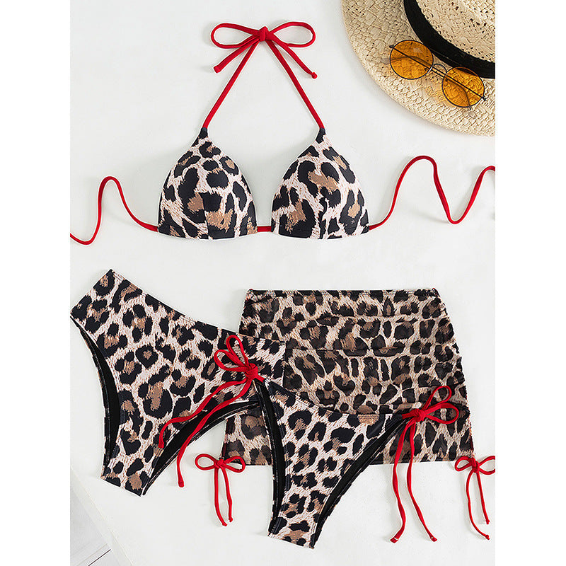 Women Triangle Bikini Set with Wrap Skirt and Playful Ties Mune Fashion