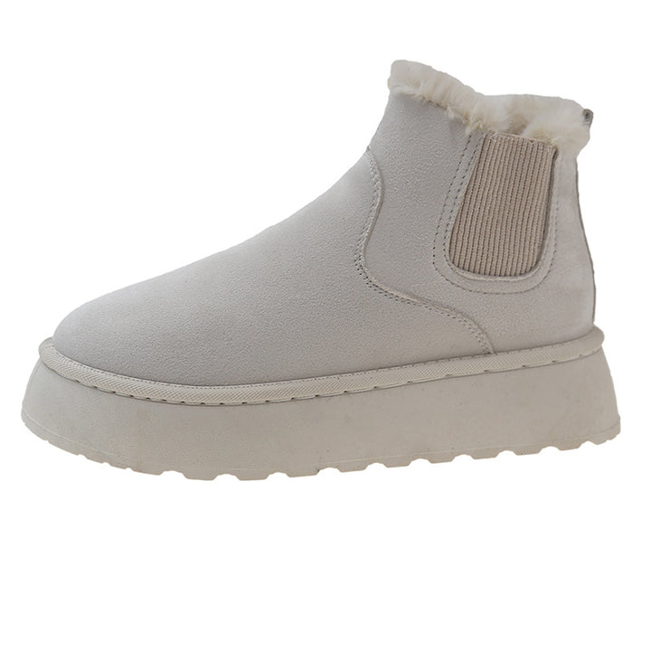 Women's Insulated Chelsea Ankle Boots with Faux Fur, Elastic Insert and Platform Sole