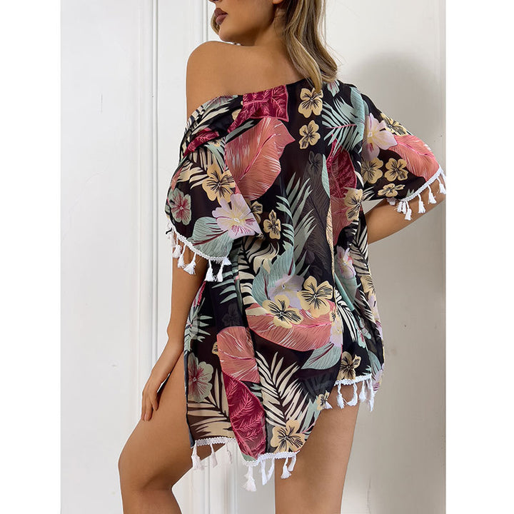 Women's Beachwear Set with Floral Kimono and Matching Bikini Mune Fashion