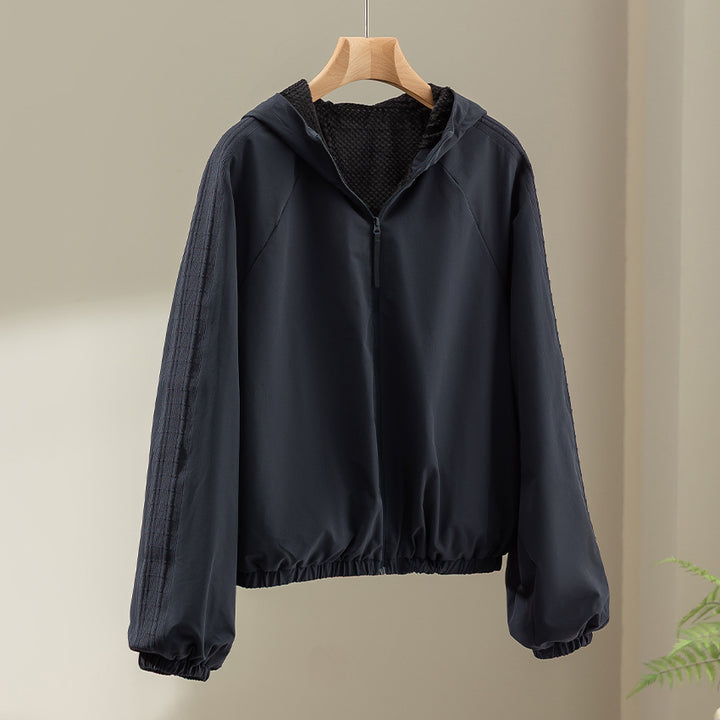 Women's Light Hooded Jacket with Half Zipper, Quilted Lining and Elastic Hem Mune Fashion