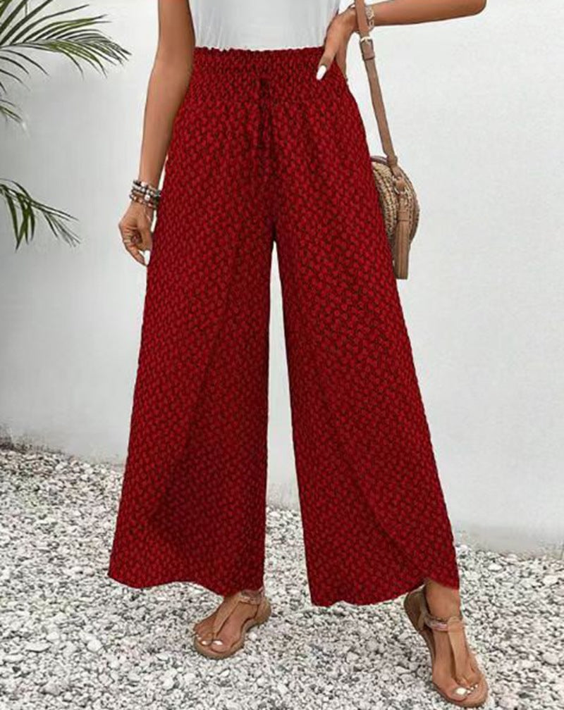 Women's loose summer pants with smocked elastic waistband and palazzo silhouette Mune Fashion