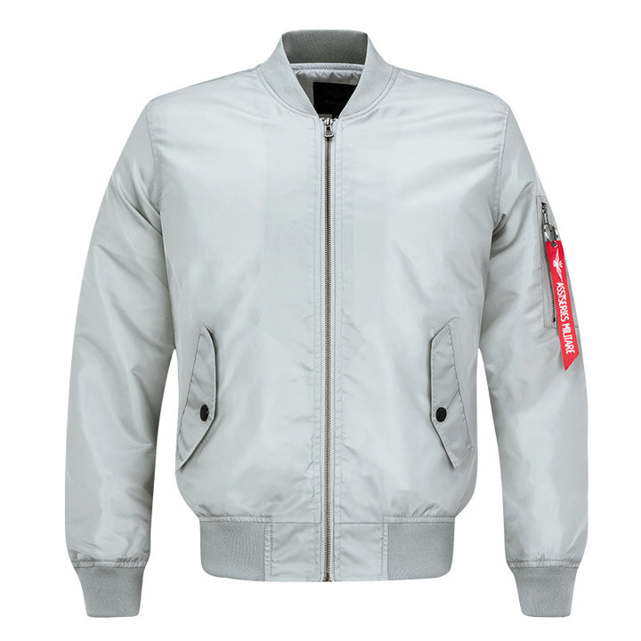 Men's Padded Bomber Jacket in Pilot Style with Sleeve Utility Pocket and Ribbed Cuffs