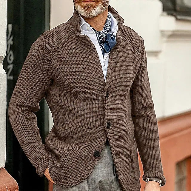 Men's cardigan with stand-up collar and textured knit Mune Fashion
