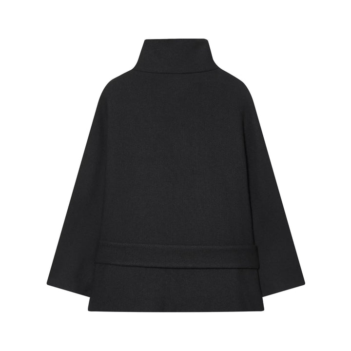 Ladies Cape Coat with Stand Collar, Tie Belt and Decorative Decorative Buttons Mune Fashion