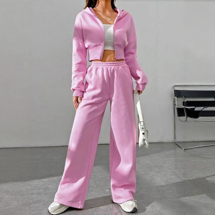 Women's cropped hoodie with zipper and wide high-waist joggers Mune Fashion
