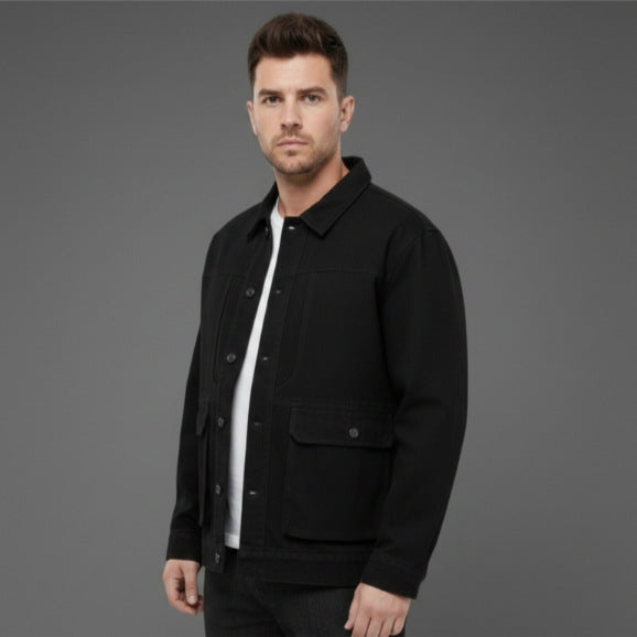 Men's Canvas Utility Overshirt with Large Flap Pockets and Relaxed Fit Mune Fashion